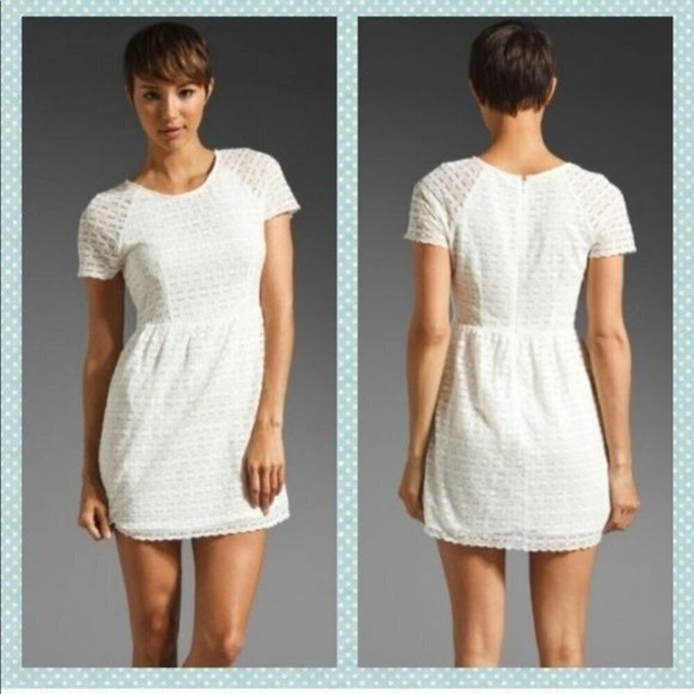 Free People Ivory Lace Short Sleeve Mini Dress Size 0 Cotton‎ Blend